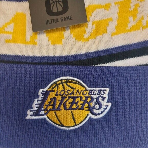 Ultra Game Los Angeles Lakers Cuffed Pom Beanie Winter Hat Cap Adult One Size - Picture 2 of 3